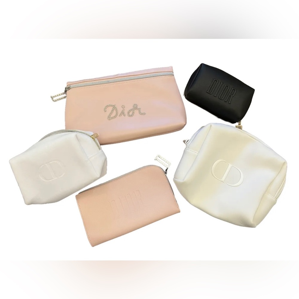 DIOR Cosmetic Makeup Bag Clutch Lot of 5 Excellent Condition Pink White Black